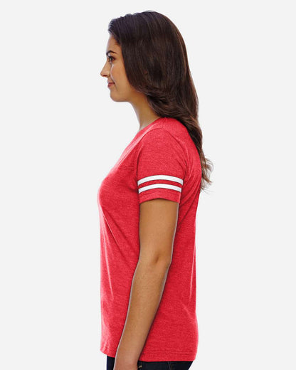 LAT Women's Football V-Neck Fine Jersey Tee 3537 #colormdl_Vintage Red/ White