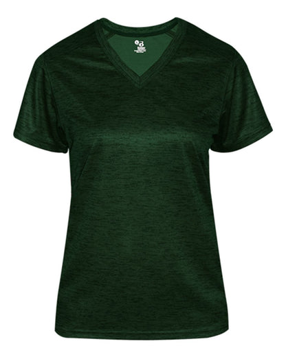 Badger Women's Tonal Blend V-Neck T-Shirt 4175 #color_Forest Tonal Blend