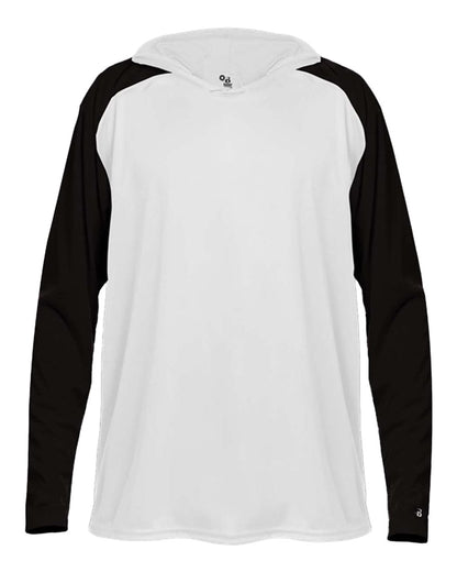 Badger Men's Breakout Hooded Long Sleeve T-Shirt 4235 #color_White/ Black