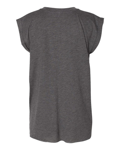 BELLA + CANVAS Women’s Flowy Rolled Cuffs Muscle Tee 8804 #color_Dark Grey Heather