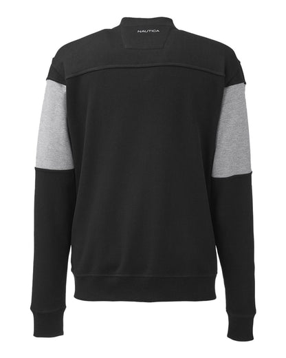 Nautica Unisex Anchor Fleece Colorblocked Bomber Jacket N17928 #color_Black/ Oxford Heather