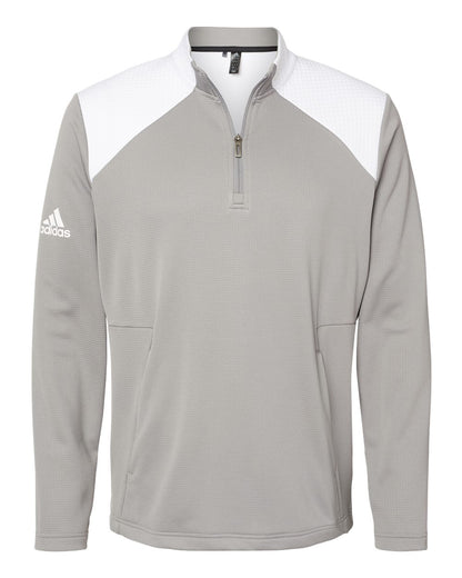 Adidas Men's Textured Mixed Media Quarter-Zip Pullover A532 #color_Grey Three/ White