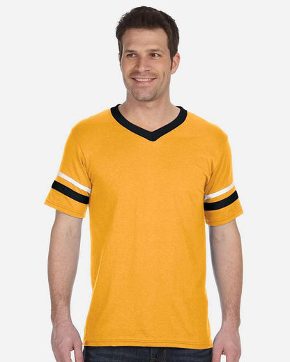 Augusta Sportswear V-Neck Jersey with Striped Sleeves 360 #colormdl_Gold/ Black/ White