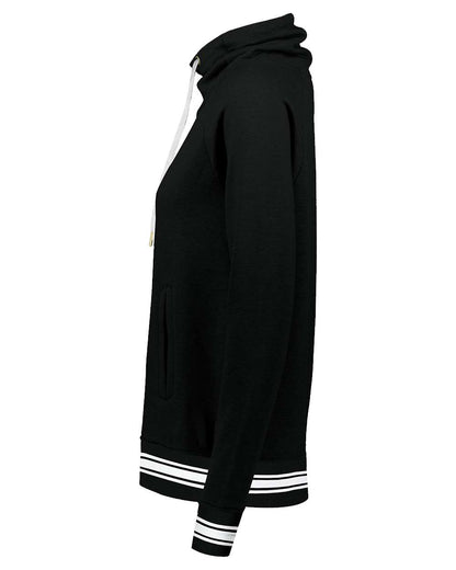 Holloway Women's All-American Fleece Funnel Neck Sweatshirt 229763 #color_Black/ White