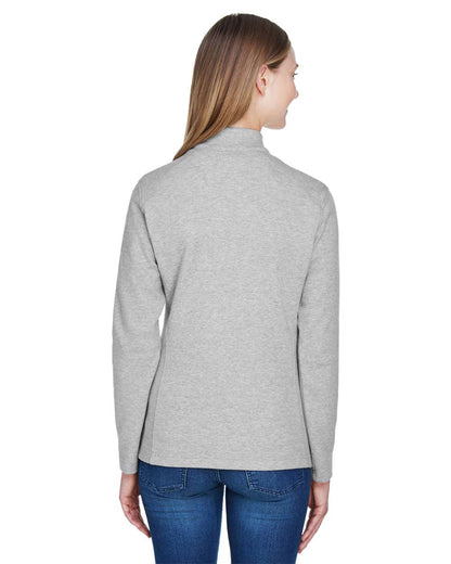 Devon & Jones Women's DRYTEC20™ Performance Quarter-Zip Pullover DG479W #colormdl_Grey Heather/ Grey H/ French Blue
