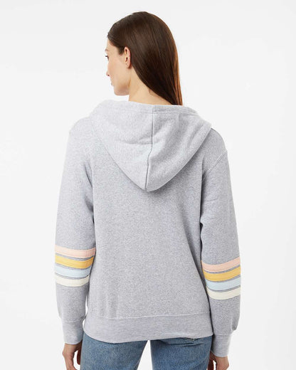 MV Sport Women's Striped Sleeves Full-Zip Hooded Sweatshirt W22732 #colormdl_Heather Grey