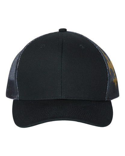 Kati Printed Mesh Trucker Cap S700M #color_Black/ Black/ Fleur De Lis