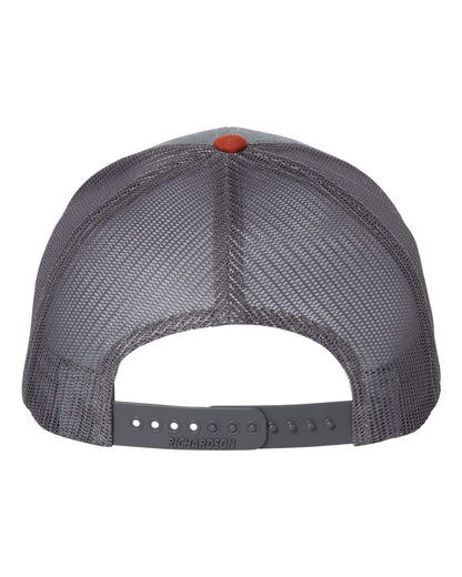 Richardson Snapback Trucker Cap 112 #color_Heather Grey/ Charcoal/ Dark Orange