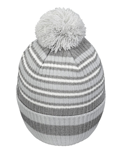 Holloway 8 1/2" Spirit Pom Beanie 223815 #color_Silver/ Heather Grey/ White