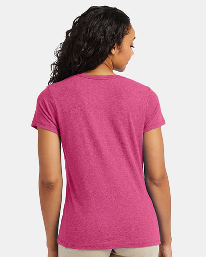Hanes Women's Perfect-T Triblend V-Neck T-Shirt 42VT #colormdl_Jazzberry Pink Triblend