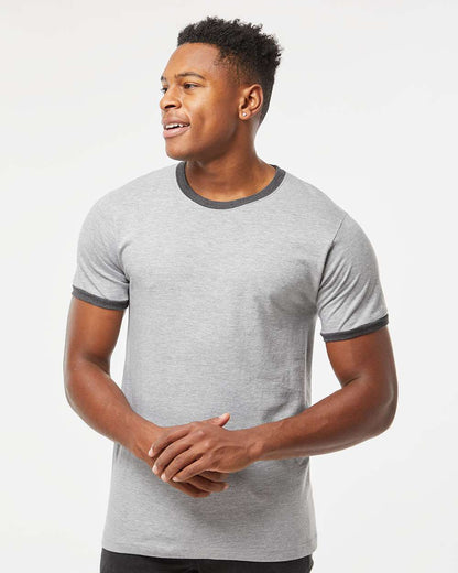 Tultex Fine Jersey Ringer T-Shirt 246 #colormdl_Heather Grey/ Heather Charcoal