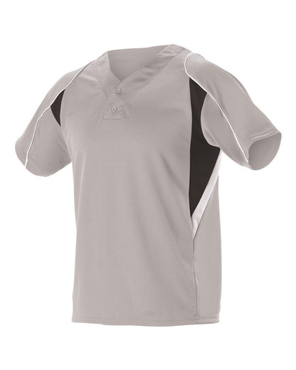 Alleson Athletic Youth Two Button Henley Baseball Jersey 529Y #color_Grey/ Black/ White