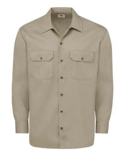 Dickies Men's Tall Long Sleeve Work Shirt 5574T #color_Desert Sand