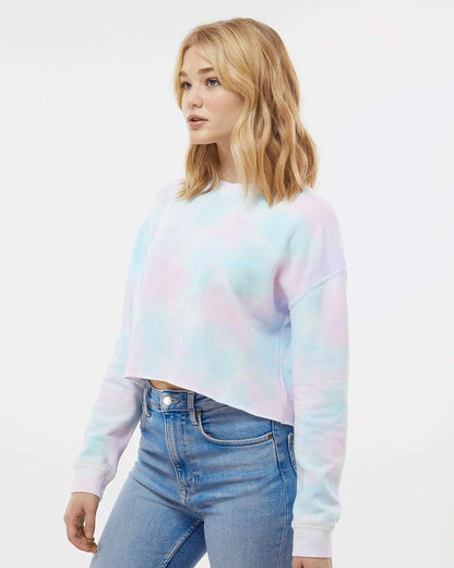 Independent Trading Co. Women's Lightweight Crop Crewneck Sweatshirt AFX24CRP #colormdl_Tie Dye Cotton Candy