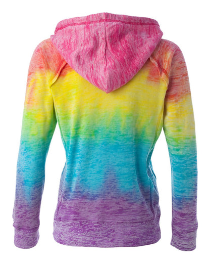 MV Sport Women’s Courtney Burnout V-Notch Hooded Sweatshirt W1162 #color_Rainbow Stripe