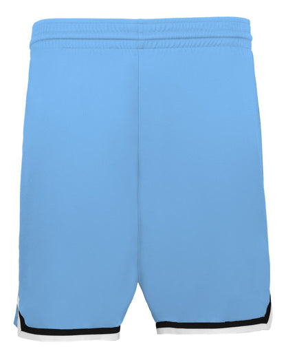 Alleson Athletic Youth Retro Basketball Shorts A54000 #color_Columbia Blue/ Black/ White