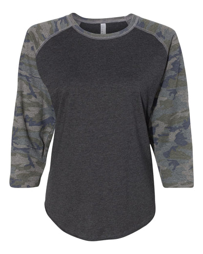 LAT Women's Baseball Fine Jersey Three-Quarter Sleeve Tee 3530 #color_Vintage Smoke/ Vintage Camo