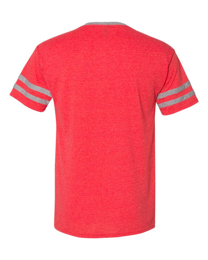 JERZEES Unisex Triblend Varsity Ringer T-Shirt 602MR #color_Fiery Red Heather/ Oxford