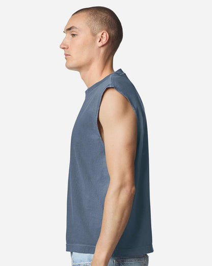 American Apparel Unisex Heavyweight Cotton Garment-Dyed Mid-Length Muscle Tee 207GD #colormdl_Faded Navy