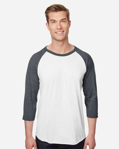 JERZEES Premium Blend Ringspun Three-Quarter Sleeve Raglan Baseball T-Shirt 560RR #colormdl_White/ Charcoal Heather