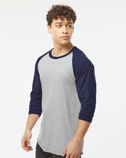 Tultex Fine Jersey Raglan T-Shirt 245 #colormdl_Heather Grey/ Navy