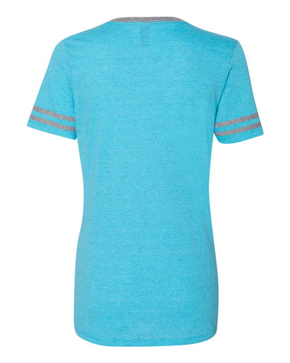 JERZEES Women's Varsity Triblend V-Neck T-Shirt 602WVR #color_Caribbean Blue/ Oxford