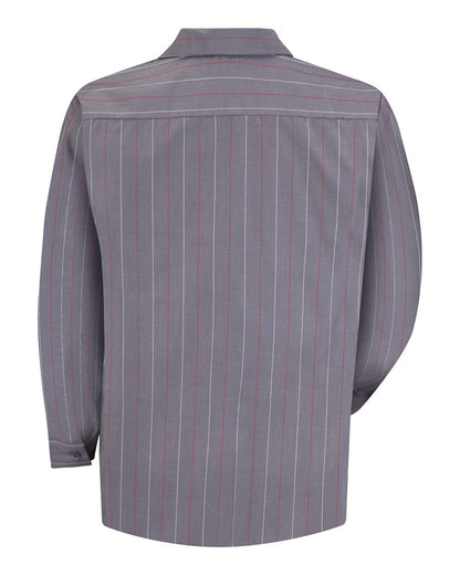 Red Kap Men's Industrial Long Sleeve Work Shirt SP14 #color_Charcoal/ Red/ White Stripe