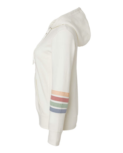 MV Sport Women's Striped Sleeves Full-Zip Hooded Sweatshirt W22732 #color_Ivory
