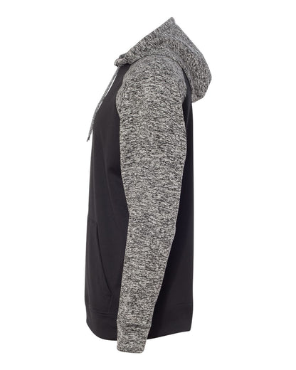 J. America Men's Colorblocked Cosmic Fleece Hooded Sweatshirt 8612 #color_Black/ Charcoal Fleck