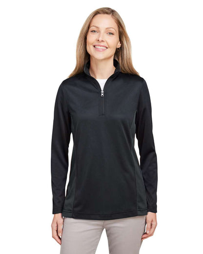 Harriton Women's Flash Snag Protection Plus IL Colorblock Quarter-Zip Pullover M786W #colormdl_Black/ Dark Charcoal