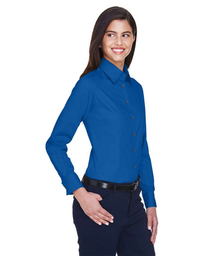 Harriton Women's Easy Blend™ Long Sleeve Twill Dress Shirt with Stain-Release M500W #colormdl_French Blue