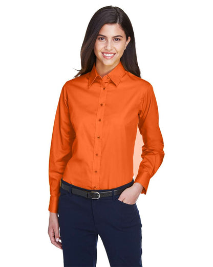 Harriton Women's Easy Blend™ Long Sleeve Twill Dress Shirt with Stain-Release M500W #colormdl_Team Orange