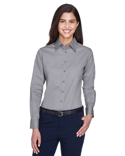 Harriton Women's Easy Blend™ Long Sleeve Twill Dress Shirt with Stain-Release M500W #colormdl_Dark Grey