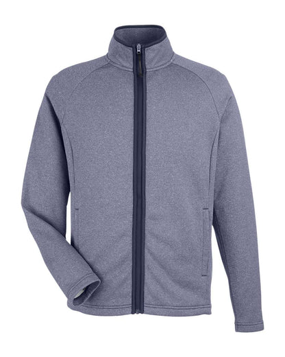 CORE365 Men's Venture Heathered Stripe Full-Zip CE72 #color_Classic Navy/ White