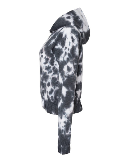 MV Sport Women's Sueded Fleece Tie-Dyed Crop Hooded Sweatshirt W23718 #color_Charcoal
