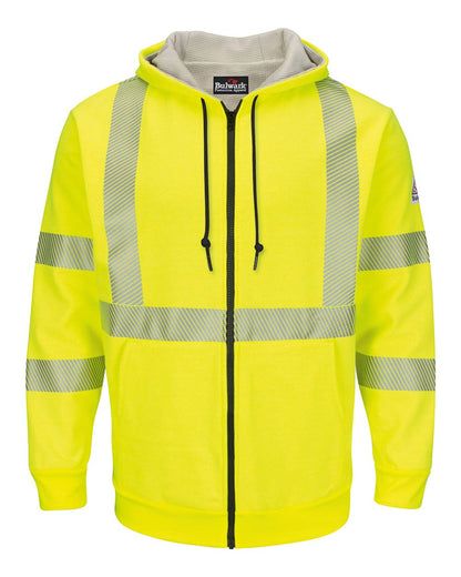 Bulwark Men's Tall Hi-Visibility Zip-Front Hooded Fleece Sweatshirt with Waffle Lining SMZ4HVT #color_Yellow/ Green