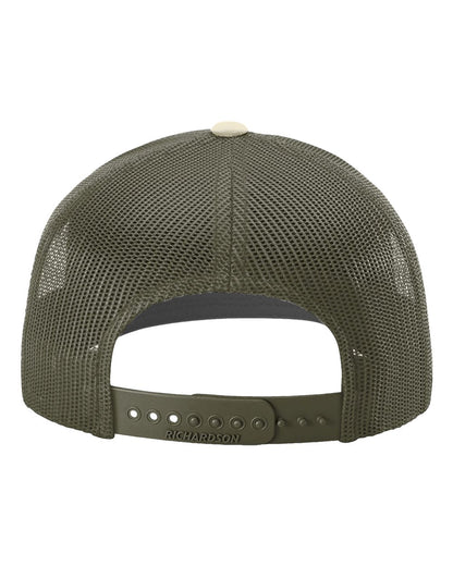 Richardson Low Pro Trucker Cap 115 #color_Cream/ Loden Green/ Dark Orange