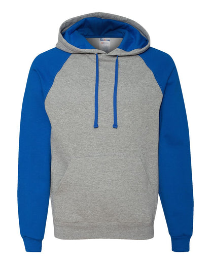 JERZEES Unisex Nublend® Colorblocked Raglan Hooded Sweatshirt 96CR #color_Oxford/ Royal