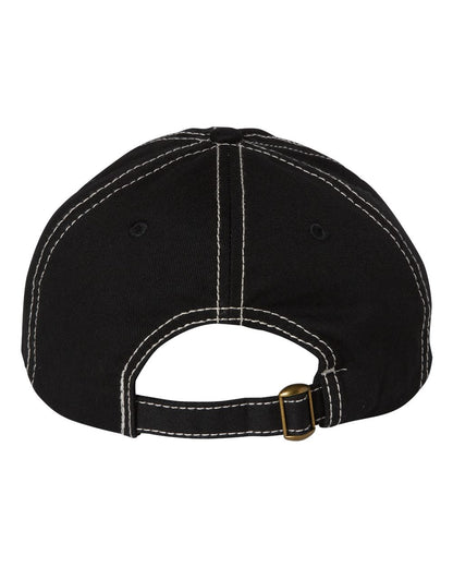 Valucap Bio-Washed Classic Dad Hat VC300A #color_Black/ Stone Stitch