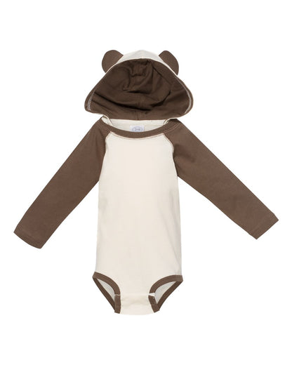 Rabbit Skins Infant Fine Jersey Character Hooded Long Sleeve Bodysuit with Ears 4418 #color_Natural/ Brown
