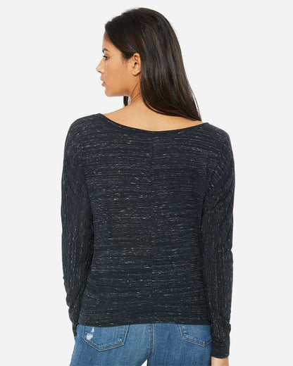 BELLA + CANVAS Women’s Flowy Off Shoulder Long Sleeve Tee 8850 #colormdl_Black Marble