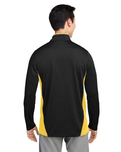 Harriton Men's Flash Snag Protection Plus IL Colorblock Quarter-Zip Pullover M786 #colormdl_Black/ Sunray Yellow