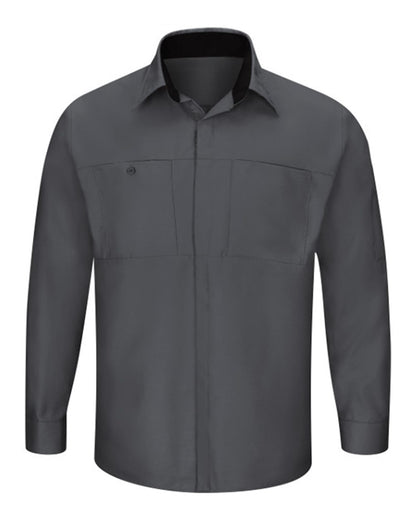 Red Kap Men's Performance Plus Long Sleeve Shirt with OilBlok Technology SY32 #color_Charcoal/ Black
