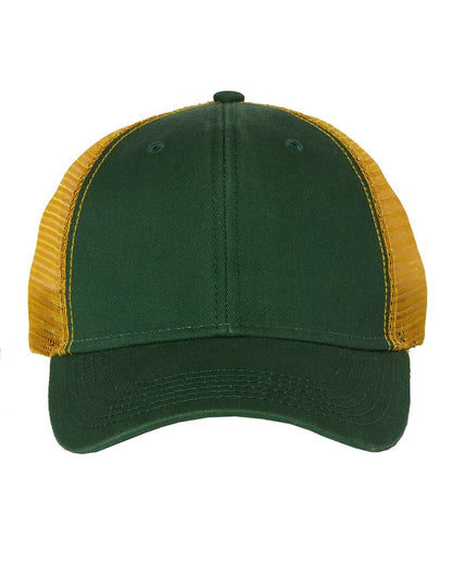 Valucap Bio-Washed Trucker Cap AH80 #color_Dark Green/ Gold