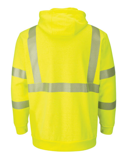 Bulwark Men's Tall Hi-Visibility Zip-Front Hooded Fleece Sweatshirt with Waffle Lining SMZ4HVT #color_Yellow/ Green
