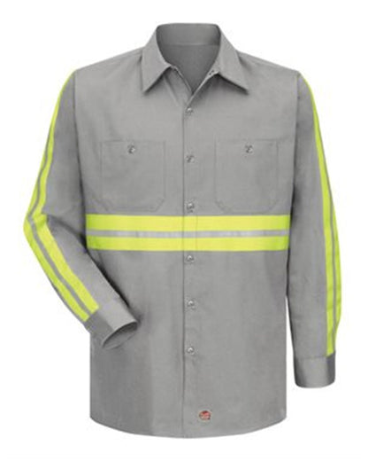 Red Kap Men's Tall Enhanced Visibility Long Sleeve Cotton Work Shirt SC30ET #color_GY-Grey