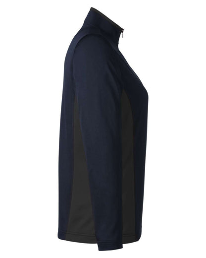 Harriton Women's Flash Snag Protection Plus IL Colorblock Quarter-Zip Pullover M786W #color_Dark Navy/ Dark Charcoal