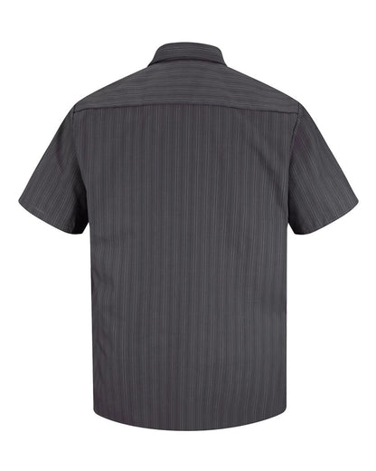 Red Kap Men's Premium Short Sleeve Work Shirt SP20 #color_Charcoal/ Blue/ White Stripe
