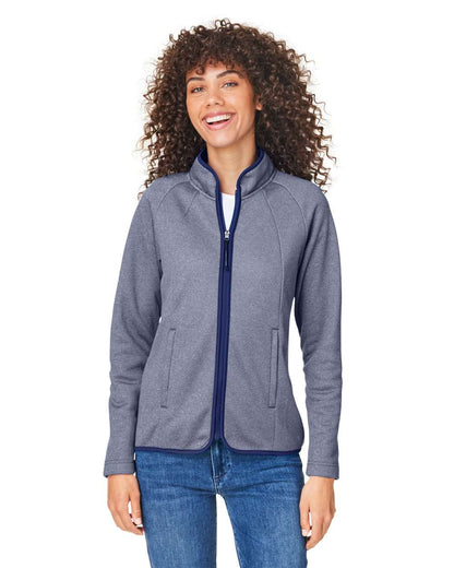 CORE365 Women's Venture Heathered Stripe Full-Zip CE72W #colormdl_Classic Navy/ White