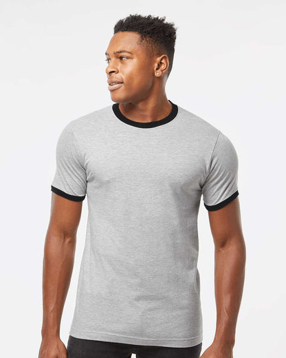 Tultex Fine Jersey Ringer T-Shirt 246 #colormdl_Heather Grey/ Black